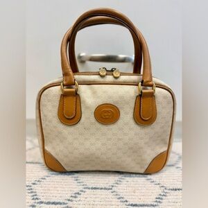 GUCCI Vintage 80’s Brown GG Monogram Signature Micro Supreme Top Handle Handbag
